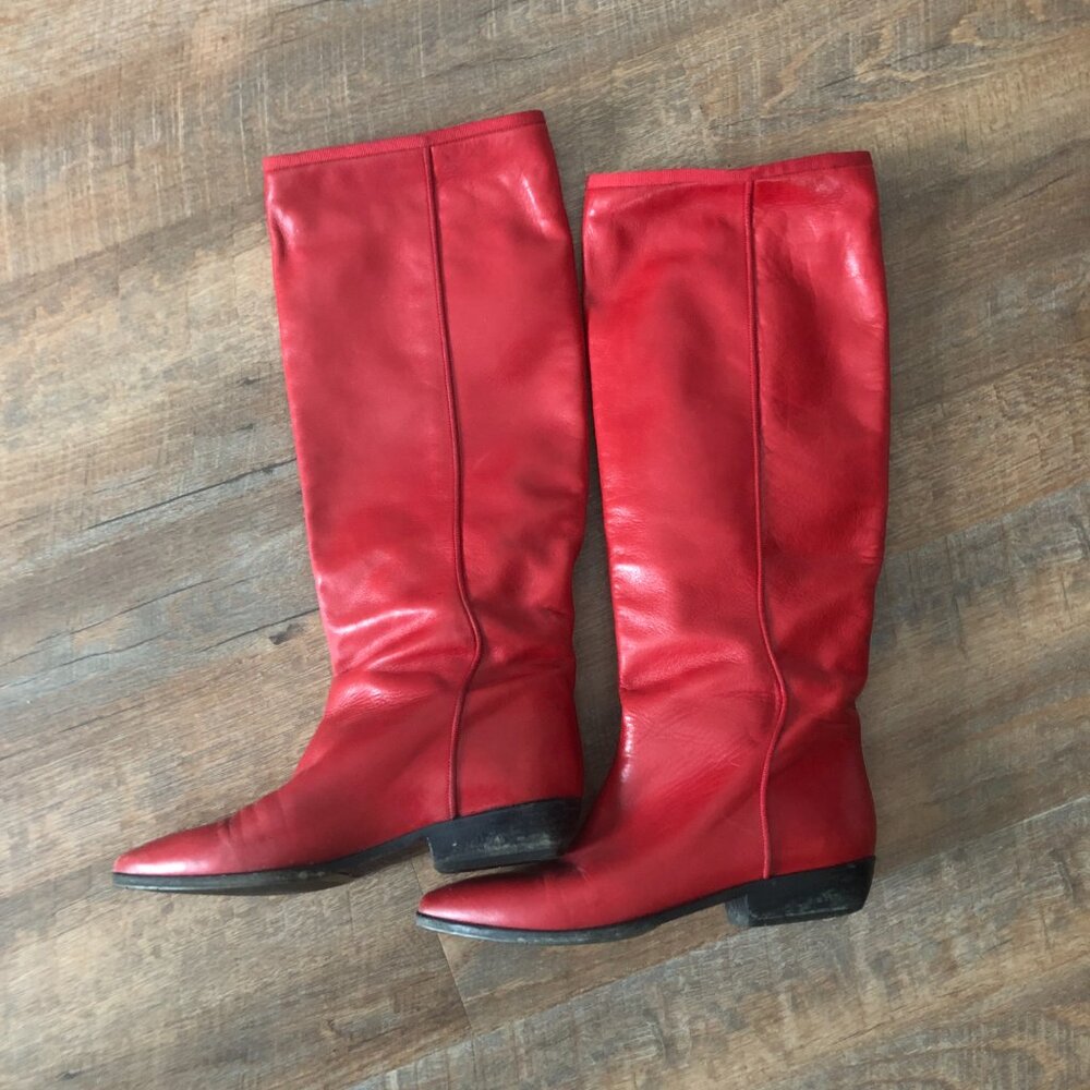 Vintage Arnold Churgin Red Leather Boots - Calf High Boots - Fits like US 8 - Picture 2 of 14